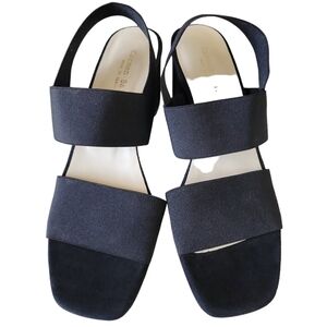 Carmen Salas Black Wide Strap Sling Back Block Sandals Women's Size 8.5